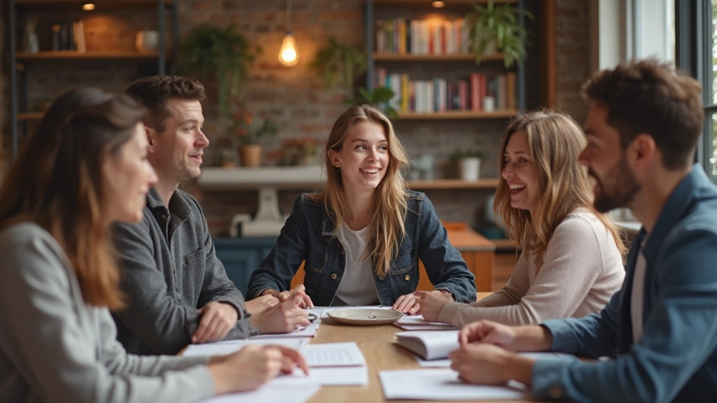 Groep vrienden voert gezellig Nederlands gesprek in traditionele Nederlandse setting
