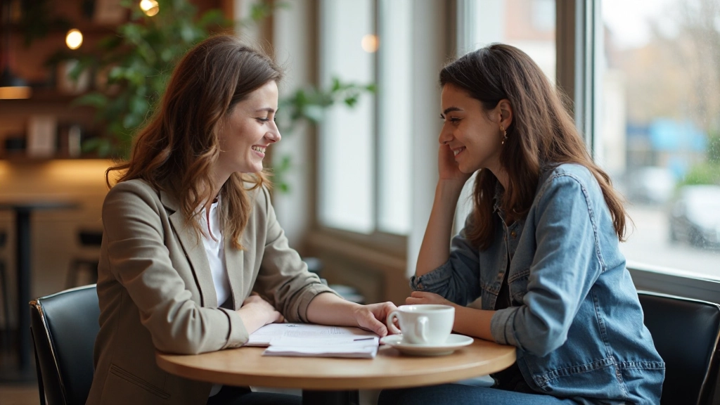 Twee personen voeren Nederlands gesprek in cafÃ©