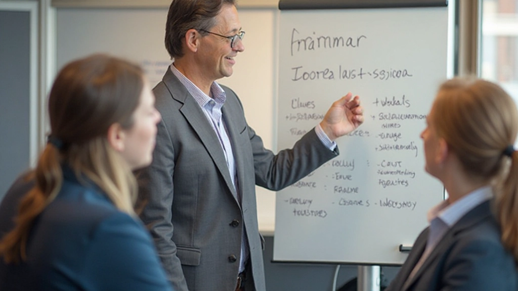 Taalleraar geeft uitleg over Nederlandse grammatica aan student in klassieke onderwijsomgeving