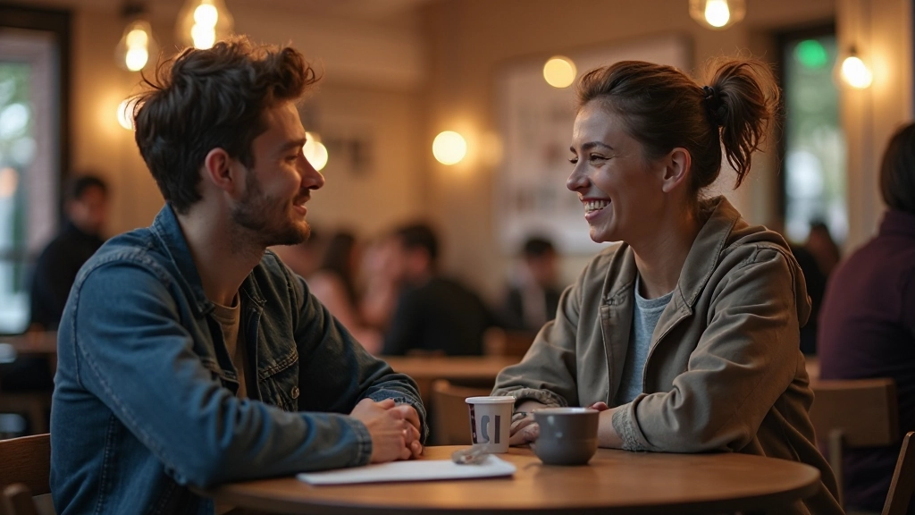 Twee mensen die Nederlands conversatie voeren in een ontspannen café-omgeving