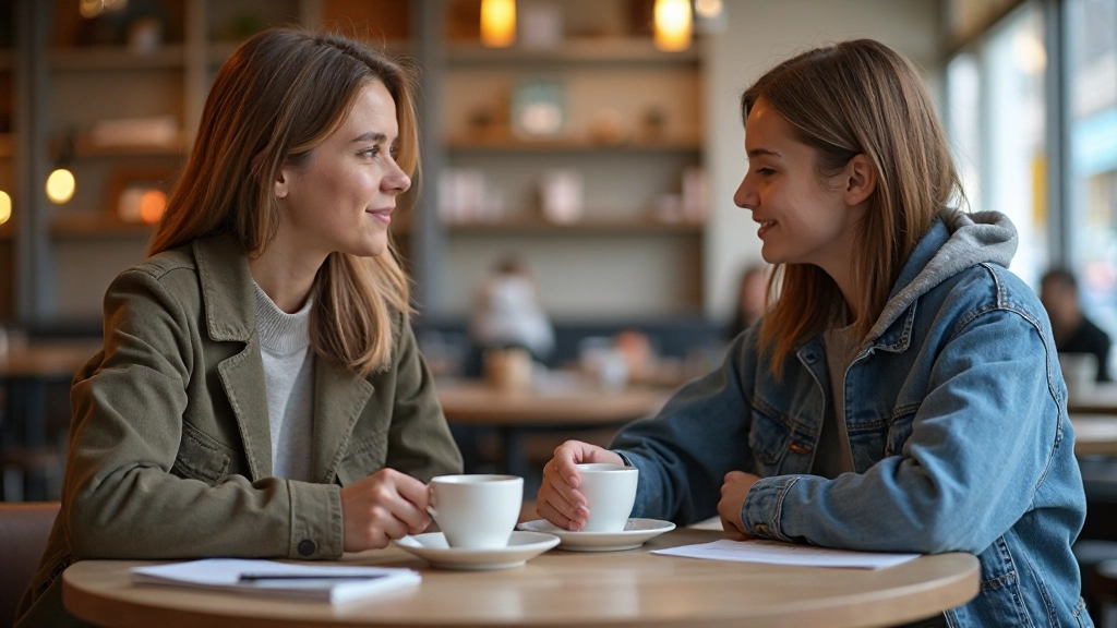 Twee personen voeren een Nederlands gesprek in informele gezellige coffeeshop setting