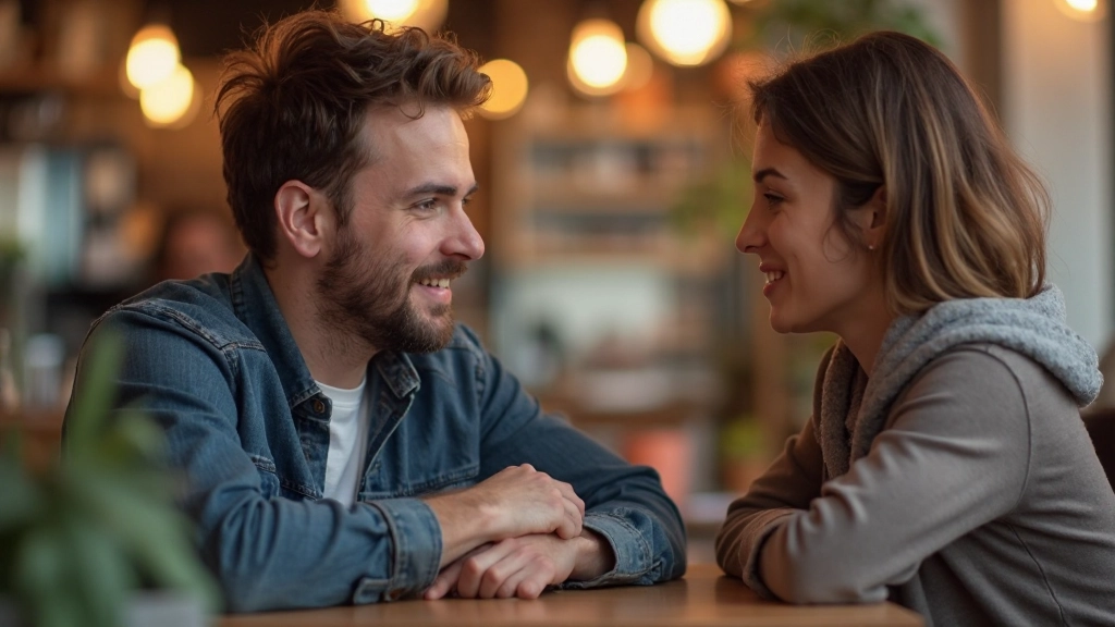 Twee personen voeren een Nederlands gesprek in een gezellige koffieshop