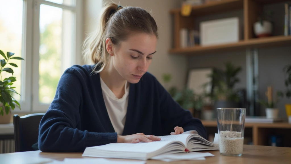 Studieboeken en grammatica aantekeningen op een bureau met kopje koffie