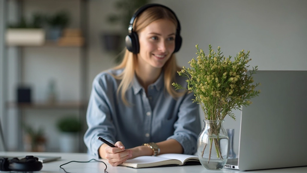 Persoon die Nederlands luistert met koptelefoon